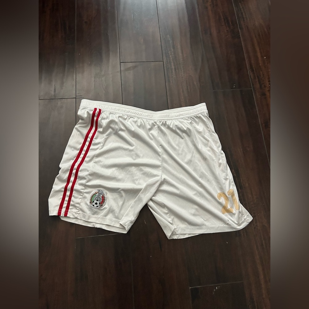 White Mexico Men's Sports Shorts with Red Stripes